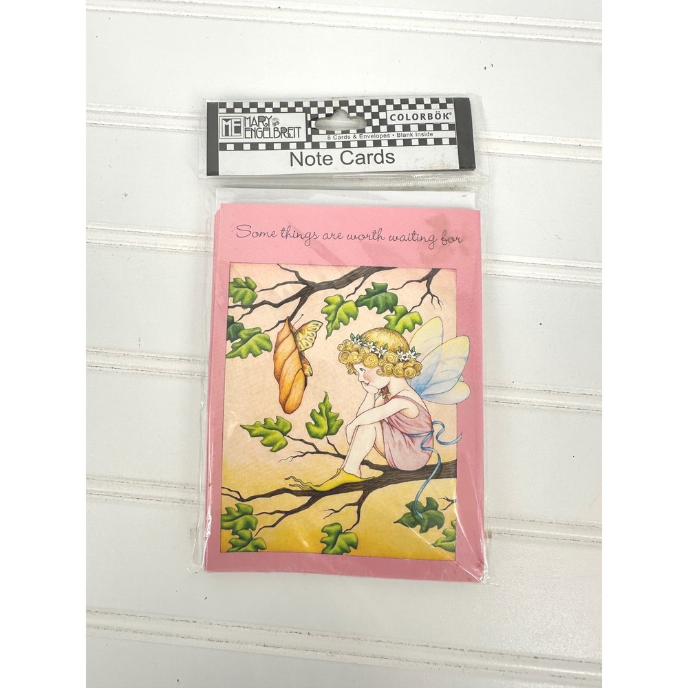 VTG Mary Engelbreit Note Cards 8ct Pink Fairy Stationery Set 2004 Cottage Art